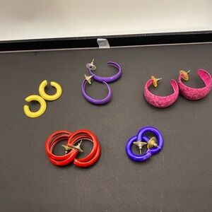 80’s Vintage Colorful Hoop Earring Lot- Yellow, Purple, Pink, Red